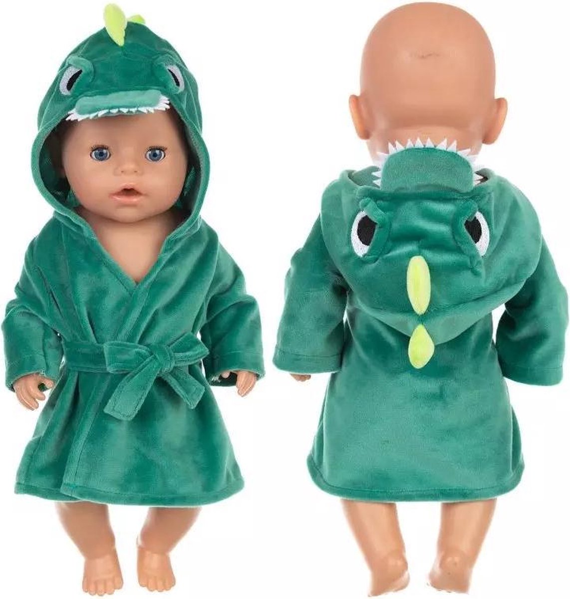 Poppenkleertjes - Geschikt voor Baby Born - Groene badjas - Dinosaurus - Kleding voor babypop